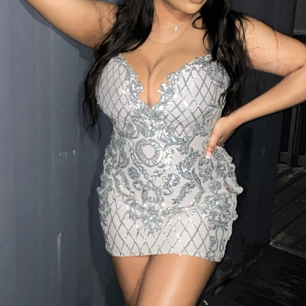 silver sequins dress